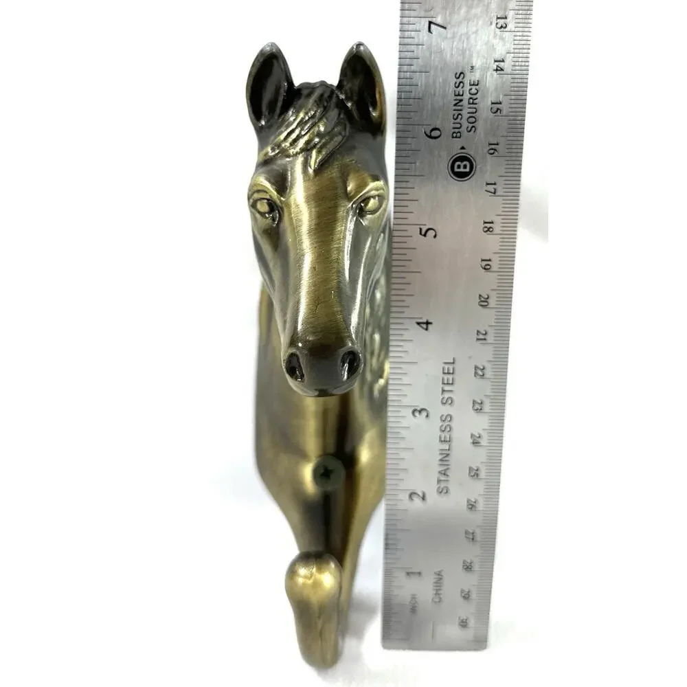 Sarsaparilla Designs Horse Head Wall Hook Antique Brass Cast Metal 7” Equestrian